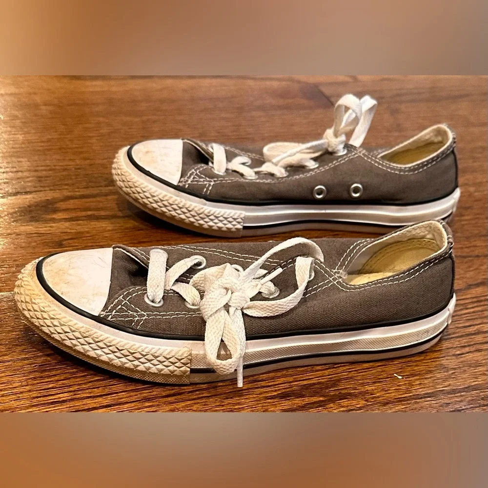 KIDS Youth Converse All Star Low Gray Distressed Style Canvas Sneakers - SIZE 1
